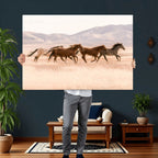 Wild Horse Wall Art Canvas Print, Framed Rustic Western Art, Desert Horse Scene