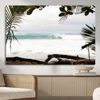 Tropical Surf Wall Art Canvas Print, Framed Palm Tree View Art, Boho Beach House Decor