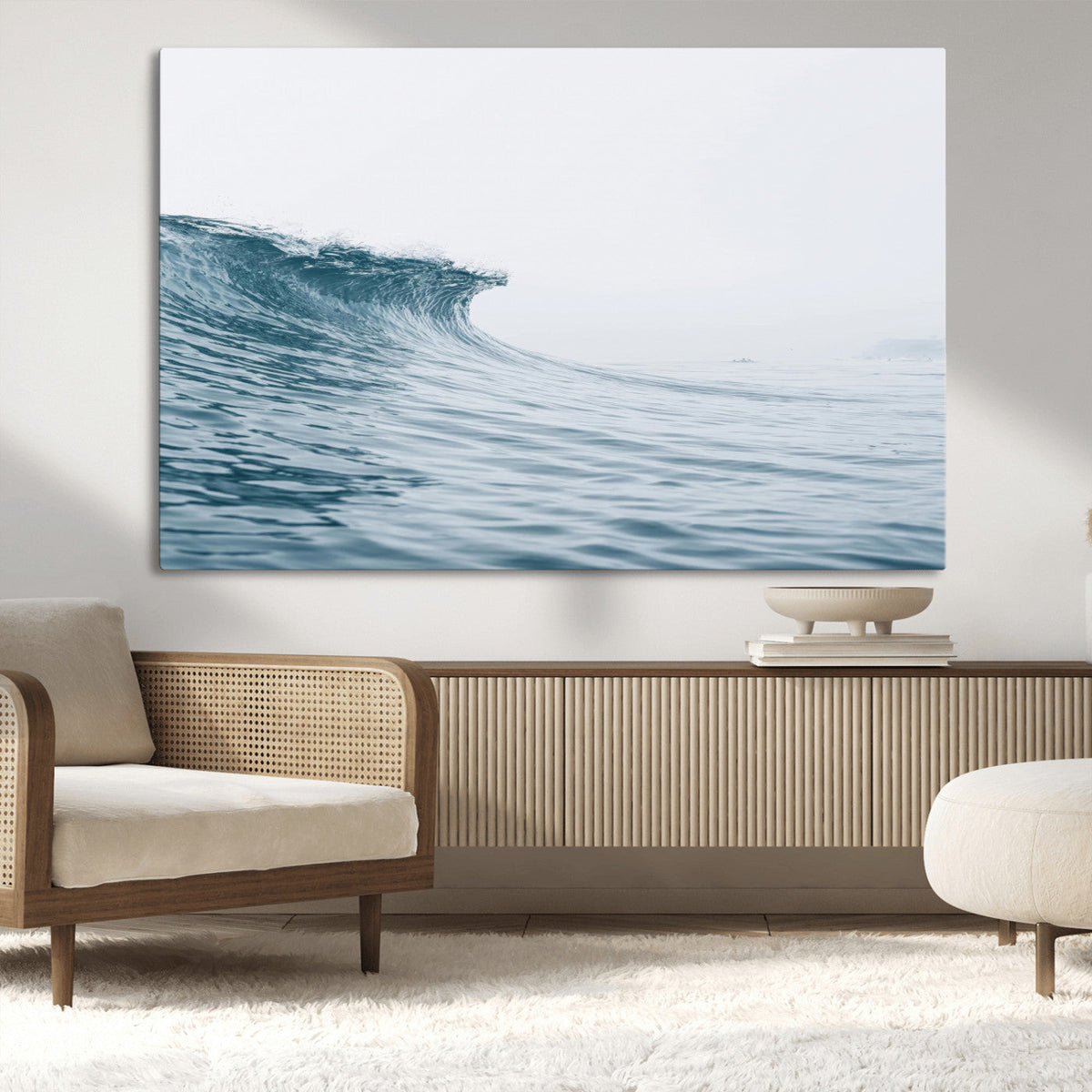 Ocean Wave Wall Art Canvas Print, Framed Coastal Decor Art, Modern Minimalist Ocean