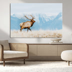 Mountain Elk Wall Art Canvas Print, Framed Rustic Wildlife Art, Lodge Style Decor