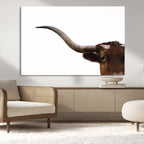 Texas Longhorn Wall Art Canvas Print, Framed Minimalist Cow Art, Ranch Style Decor