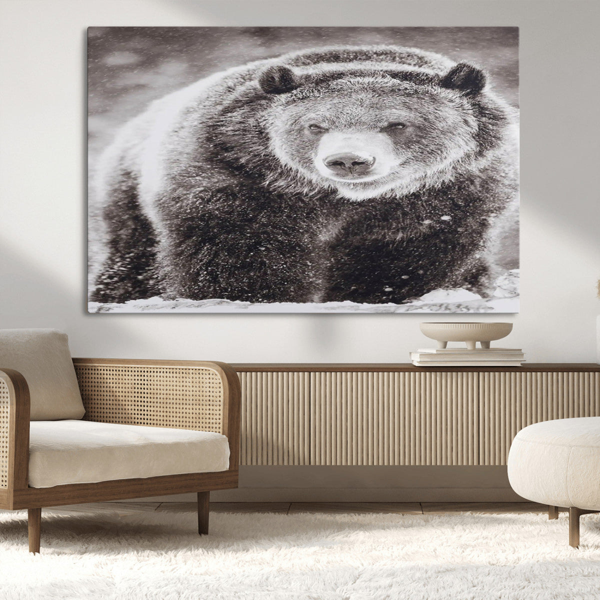 Grizzly Bear Wall Art Canvas Print, Framed Rustic Lodge Art, Wildlife Photography