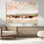 Country Cow Herd Wall Art Canvas Print, Framed Farmhouse Cattle Scene, Rustic Ranch Decor