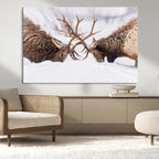 Elk Wall Art Canvas Print, Framed Wildlife Art, Snowy Forest Elk Rustic Lodge Decor