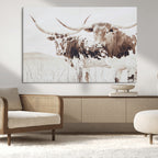 Longhorn Cow Wall Art Canvas Print, Framed Rustic Cattle Art, Sepia Western Decor