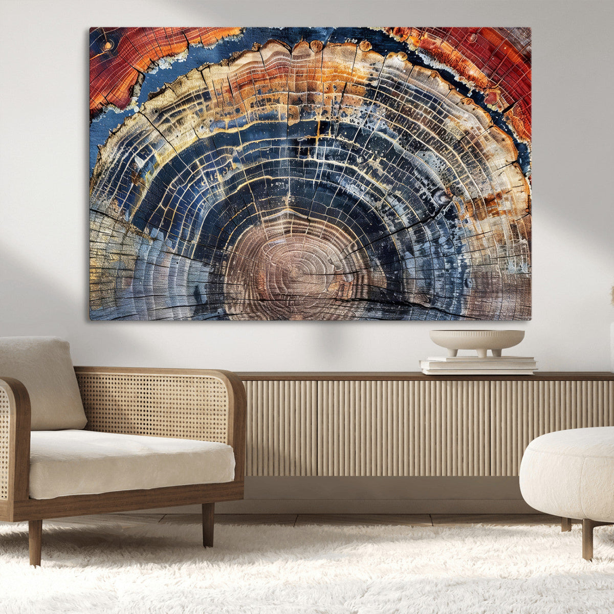 Tree Rings Wall Art Canvas Print, Framed Petrified Wood Modern Rustic