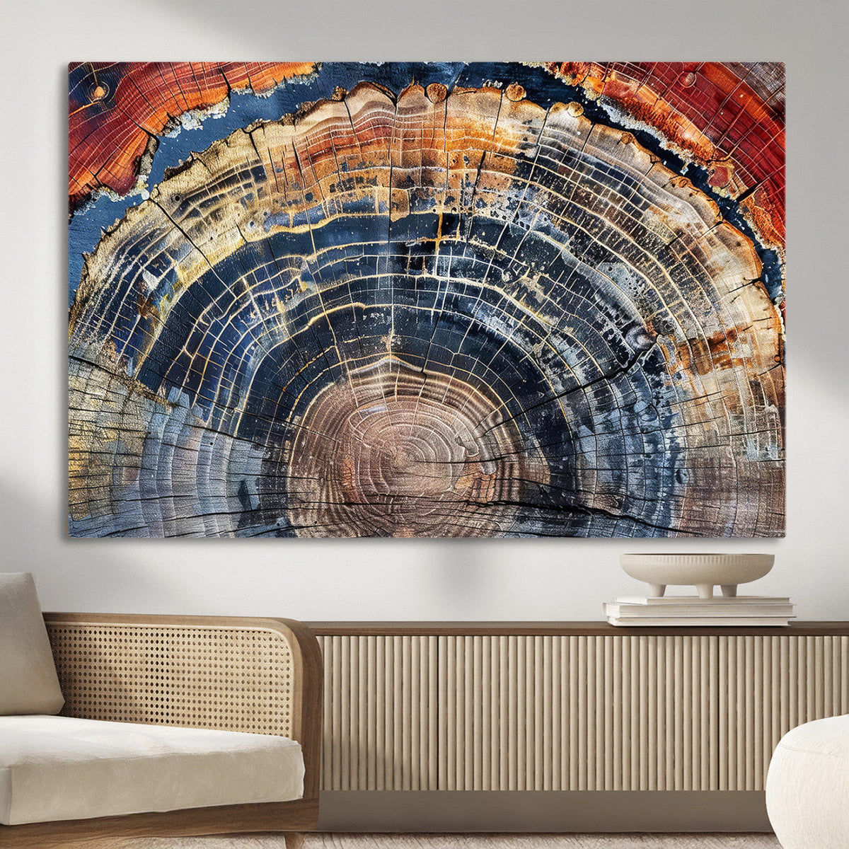 Tree Rings Wall Art Canvas Print, Framed Petrified Wood Art, Modern Rustic Decor