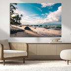 Tropical Beach Wall Art Canvas Print, Framed Ocean Waves Relaxing Seascape