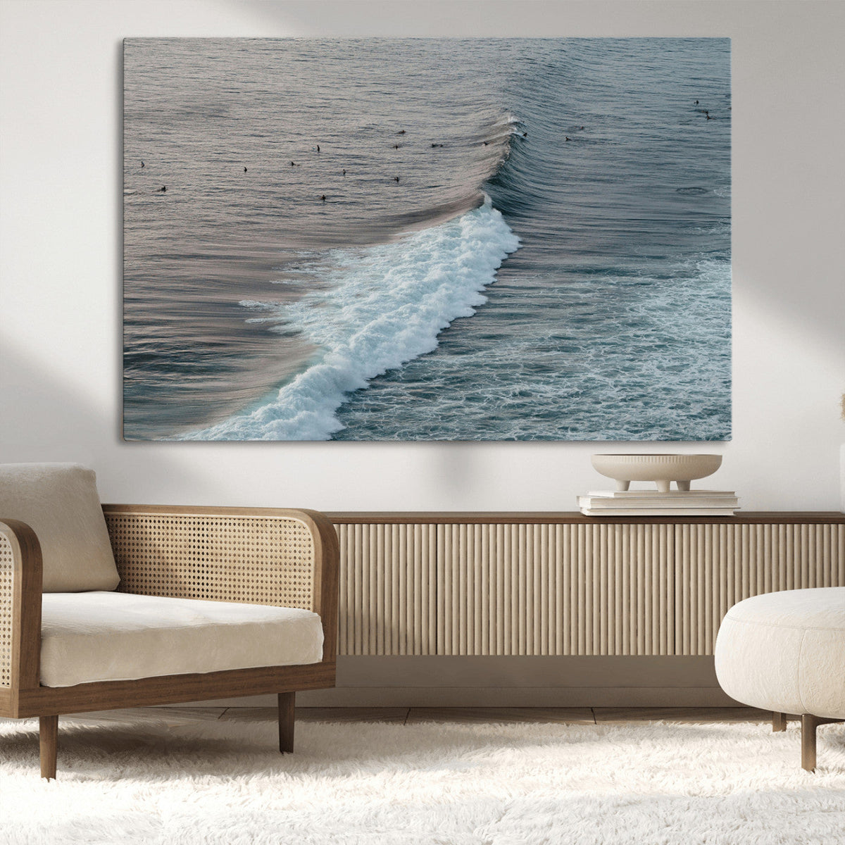 Ocean Waves Wall Art Canvas Print, Framed Coastal Serenity Surf Scene