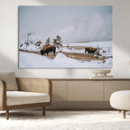 Bison Wildlife Wall Art Canvas Print, Framed Snowy Prairie Art, Western Landscape Decor