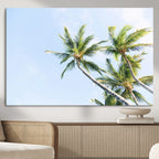 Palm Trees Wall Art Canvas Print, Framed Tropical Coastal Scene Under Blue Sky
