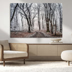 Winter Forest Wall Art Canvas Print, Framed Frosty Woodland with Misty Trees