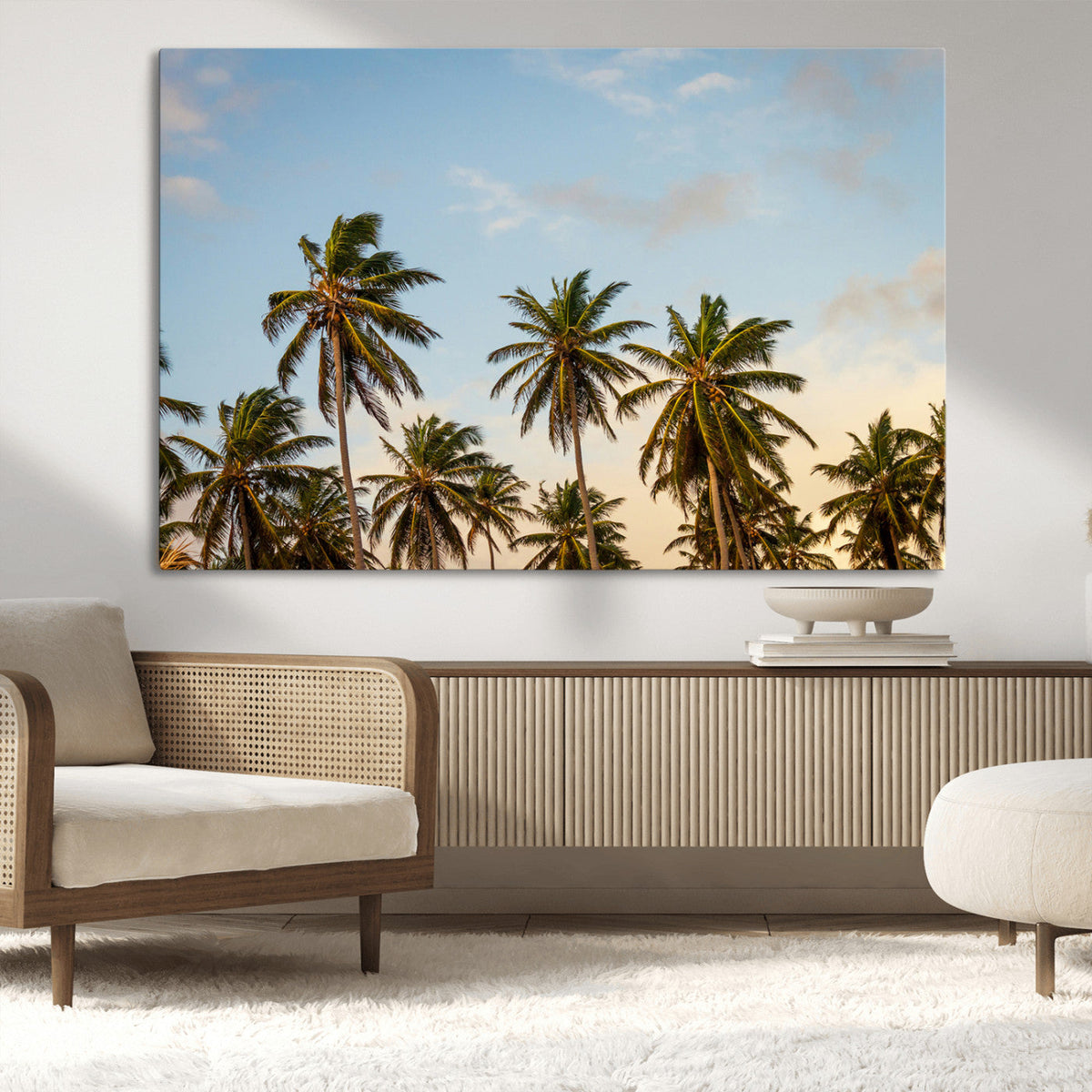 Palms Wall Art Canvas Print, Framed Tropical Coastal Nature Scene