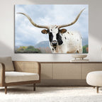 Texas Longhorn Wall Art Canvas Print, Framed Western Rustic Farmhouse