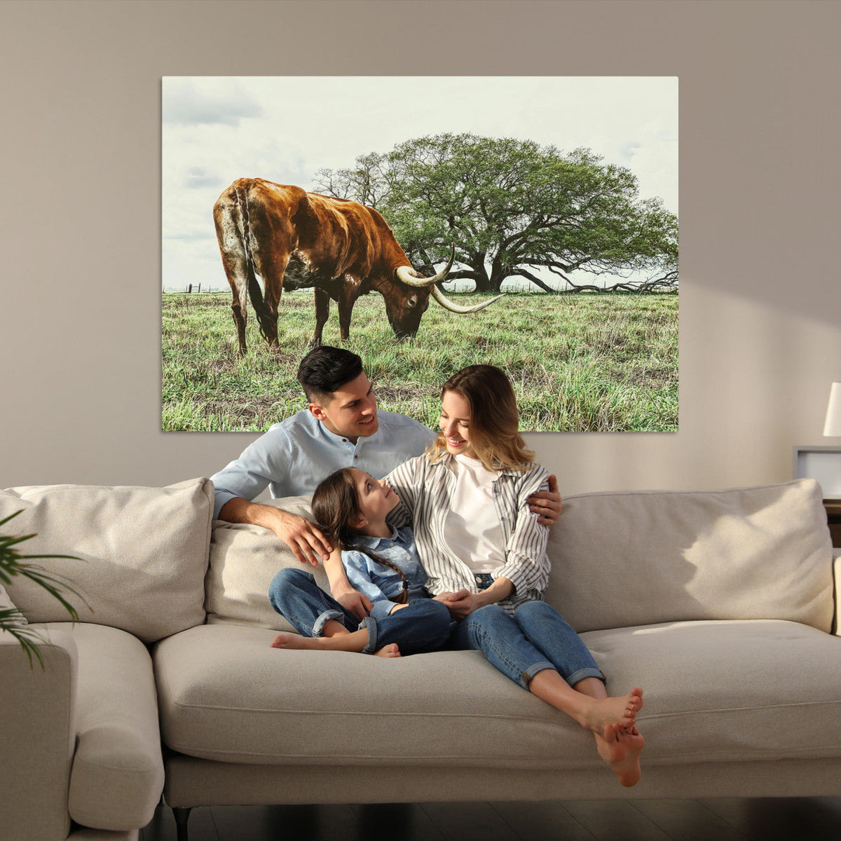 Texas Longhorn Wall Art Canvas Print, Rustic Western Ranch