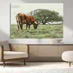 Texas Longhorn Wall Art Canvas Print, Framed Rustic Ranch Western Cattle