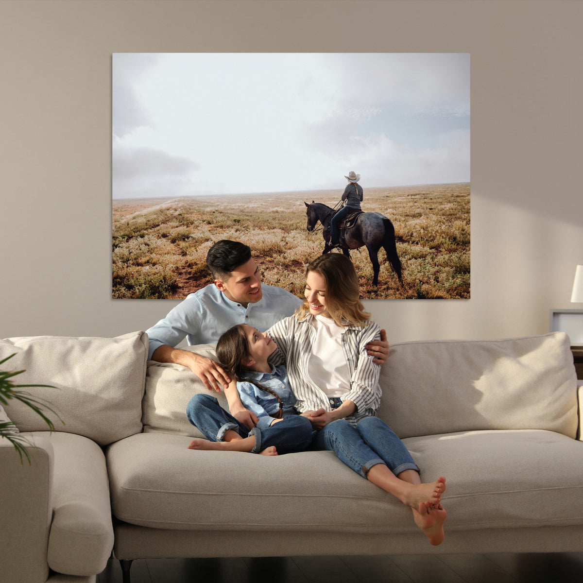 Cowboy Wall Art Canvas Print, Framed Western Rustic Ranch Scene