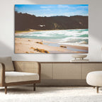 Tranquil Beach Wall Art Canvas Print, Framed Blue Ocean Waves on a Sandy Shore