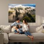 Tranquil Forest Scene Wall Art Canvas Print, Framed Moody Sunbeam Through Trees