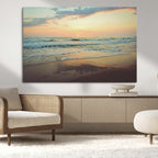 Sunset Seascape Wall Art Canvas Print, Framed Pastel Ocean View with Tranquil Shoreline