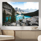 Canadian Rockies Wall Art Canvas Print, Framed Mountain Landscape with Turquoise Water