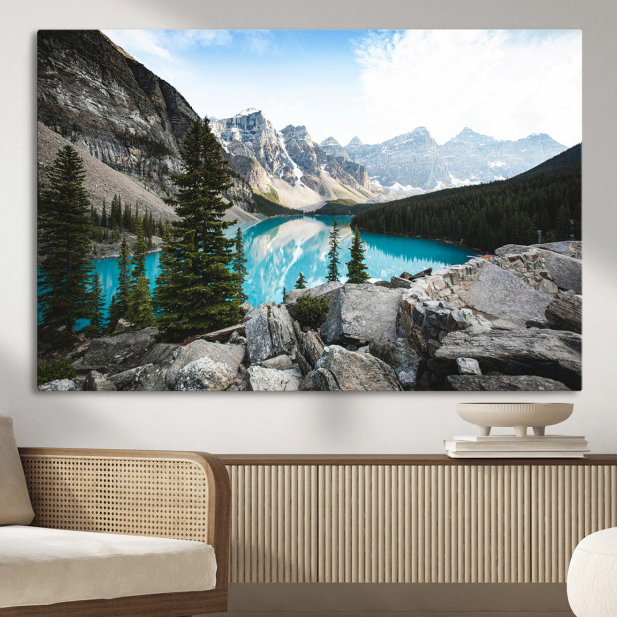 Canadian Rockies Wall Art Canvas Print, Framed Mountain Landscape with Turquoise Water