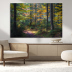 Autumn Forest Wall Art Canvas Print, Framed Fall Woodland with Golden Leaves