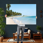 Palm Tree Coast Wall Art Canvas Print, Framed Island Getaway with Crystal Blue Water