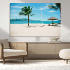 Tropical Beach Wall Art Canvas Print, Framed Palm Tree Ocean View with Calm Waves