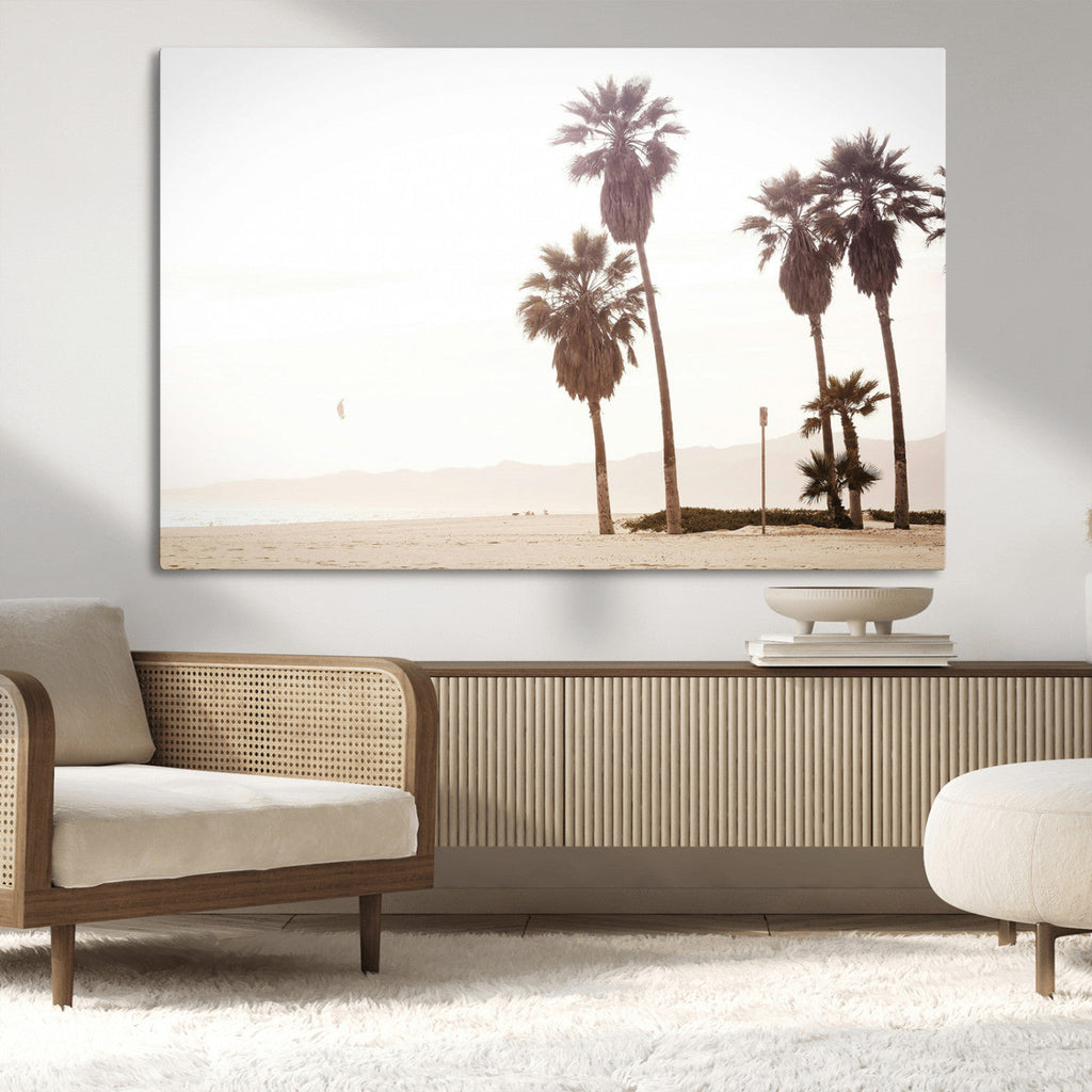 Coastal Light Wall Art Canvas Print, Framed Relaxing Shoreline Art, Minimalist Ocean Tropical Decor