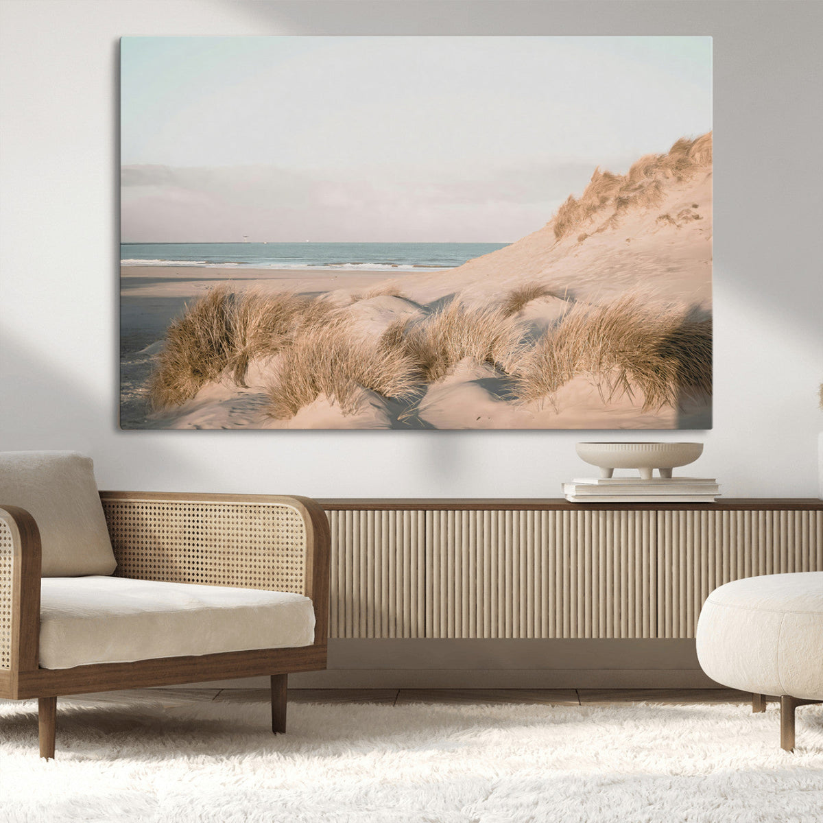 Beach Landscape Wall Art Canvas Print, Framed Sand Dune Photography, Minimalist Seascape Coastal Decor