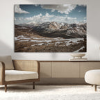 Mountain Landscape Wall Art Canvas Print, Framed Snowy Peaks Art, Rugged Highlands Rustic Adventure Decor