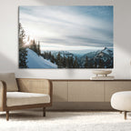 Snowy Mountains Wall Art Canvas Print, Framed Alpine Landscape Frosty Peaks Artwork