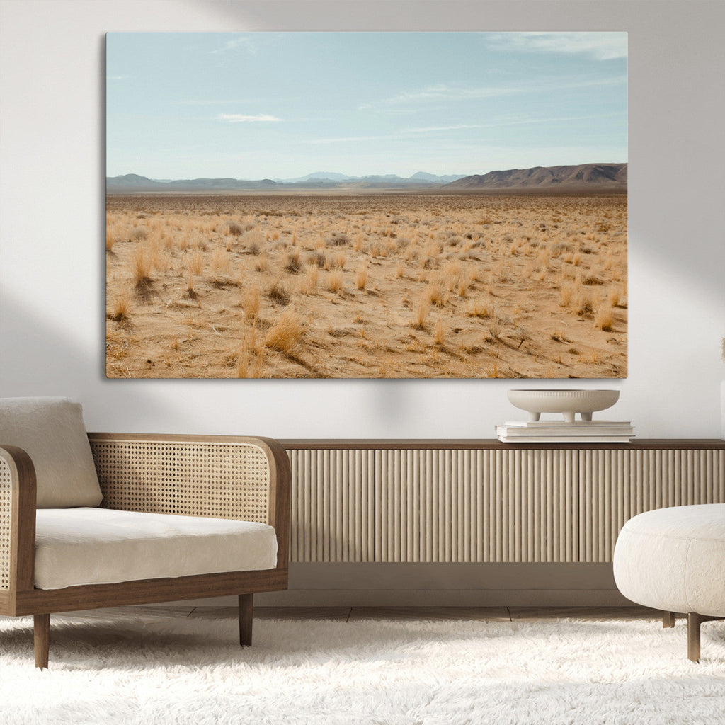 Desert Plains Wall Art Canvas Print, Golden Light Over Dry Grass and Open Horizon