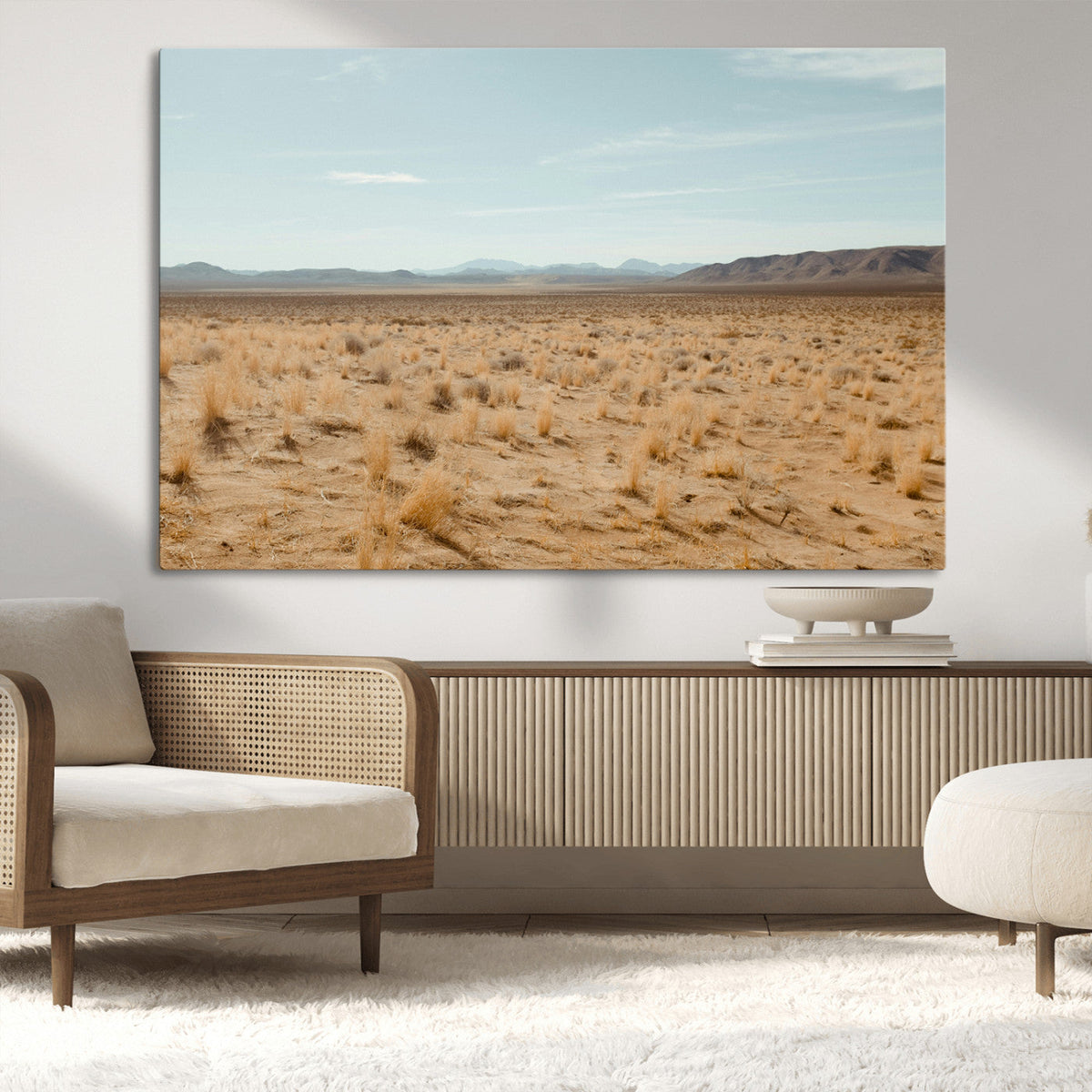 Desert Plains Wall Art Canvas Print, Golden Light Over Dry Grass and Open Horizon