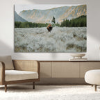 Wild Bison Wall Art Canvas Print, Majestic Mountain Pines and Misty Wilderness