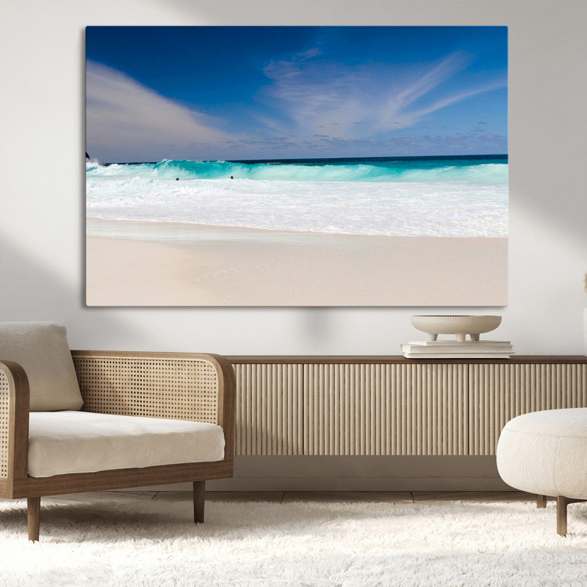Ocean Breeze Wall Art Canvas Print, Aqua Waves and Coastal Horizon Under a Blue Sky
