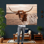Texas Longhorn Cow Canvas Wall Art, Majestic Bull on a Rustic Western Farm