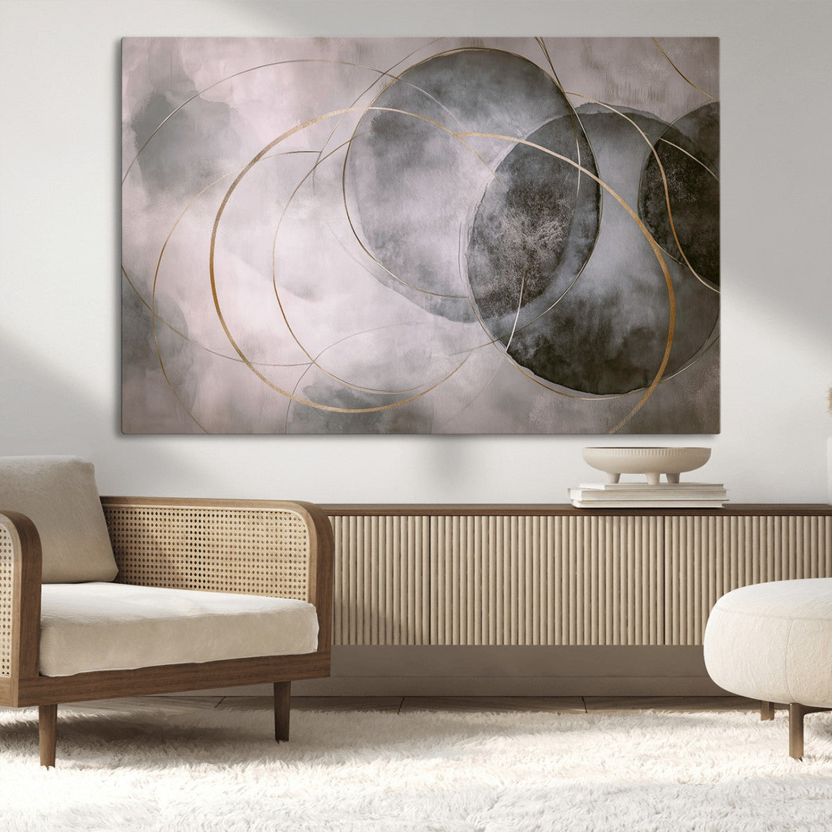 Abstract Grey Gold Wall Art | Modern Geometric Canvas