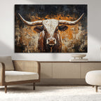Abstract Longhorn Bull Wall Art Canvas Print, Vintage Western Texas Steer Artwork