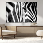Zebra Stripes Wall Art Canvas Print, Black and White Close Up Wildlife Pattern