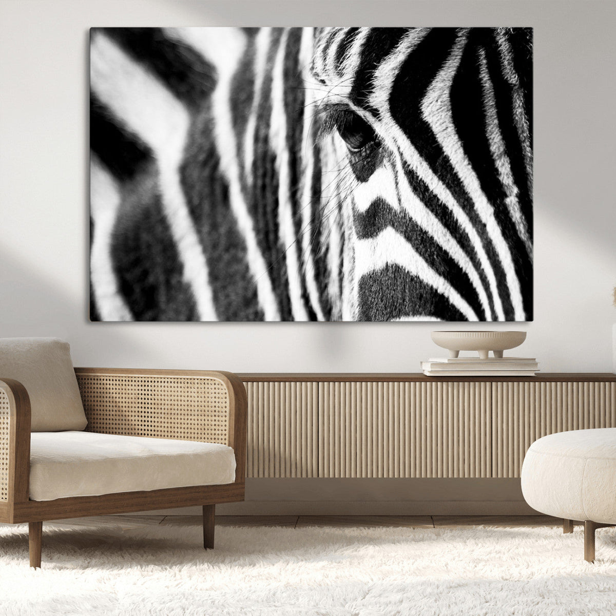 Zebra Stripes Wall Art Canvas Print, Black and White Close Up Wildlife Pattern