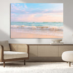 Serene Ocean Waves Wall Art Canvas Print, Pastel Sky Over a Soft Sand Beach