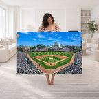 Wrigley Field Baseball Stadium Canvas Wall Art, Packed Crowd and Chicago Skyline