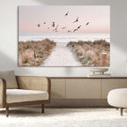 Coastal Pathway Canvas Wall Art Print, Framed Seaside Landscape with Beach and Birds