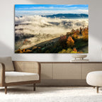 Misty Autumn Hills Wall Art Canvas Print, Foggy Forest Landscape with Fall Foliage