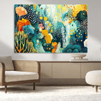 Luminous Abstract Ocean Garden Wall Art Canvas Print, Vibrant Coral Reef Marine Life