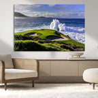 Ocean Waves Crashing Wall Art Canvas Print, Dramatic Rocky Coastline Near a Golf Course