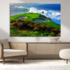 Coastal Golf Course Wall Art Canvas Print, Vibrant Green with Sand Bunkers and Ocean Waves