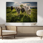 Grazing Cattle Herd Wall Art Canvas Print, Framed Green Pasture Farm Scene
